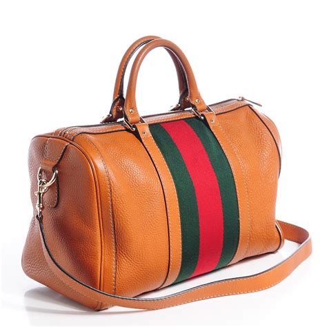 gucci leather vintage web medium boston bag tobacco